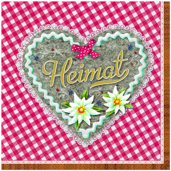 Servietten Format: 33 x 33 cm 3-lagig 20 Servietten Heimat Herz weiß rot kariert