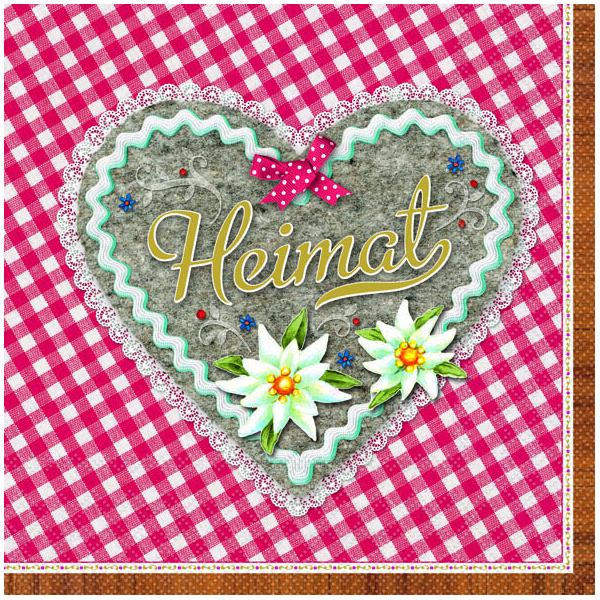 Servietten Format: 33 x 33 cm 3-lagig 20 Servietten Heimat Herz weiß rot kariert