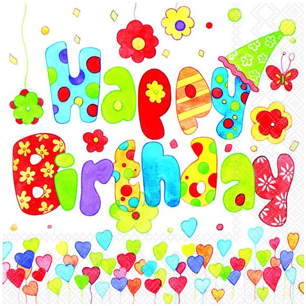 Servietten Lunch 33 x 33 cm 3-lagig 20 Servietten Happy Birthday bunt Geburtstag