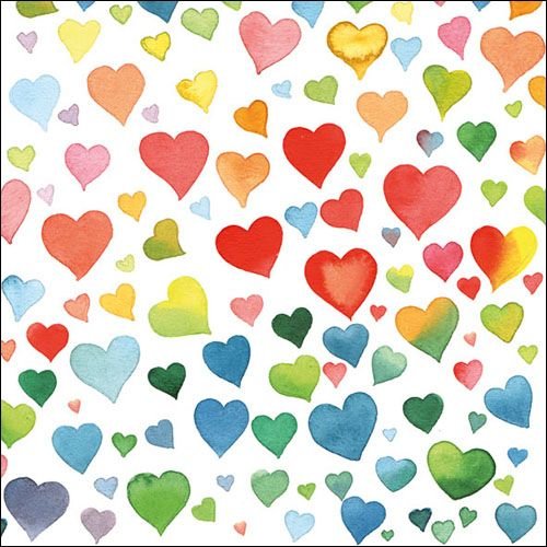 Servietten – Napkin Lunch 33 x 33 cm – 20 Servietten - Colourful Hearts Mix – bunte Herzen - Valentinstag Liebe