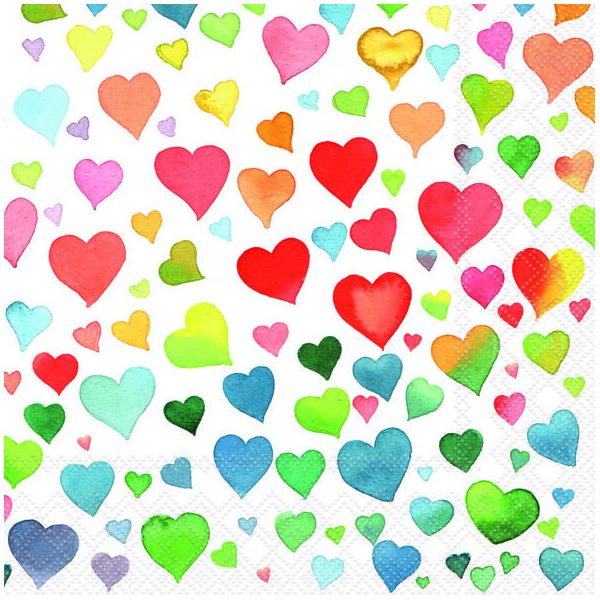 Servietten Napkin Lunch 33 x 33 cm 20 Servietten Colourful Hearts Mix bunte Herzen Valentinstag Liebe