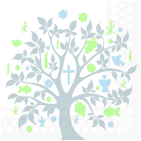 Kommunion Servietten Lunch Napkin Lunch Format: 33 x 33 cm 3-lagig 20 Servietten Communion Symbols Silver Kommunion Symbole Silber blau