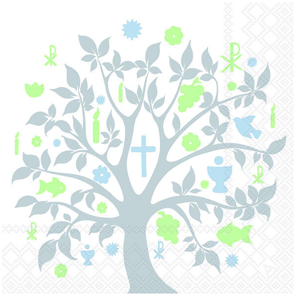 Kommunion Servietten Lunch Napkin Lunch Format: 33 x 33 cm 3-lagig 20 Servietten Communion Symbols Silver Kommunion Symbole Silber blau