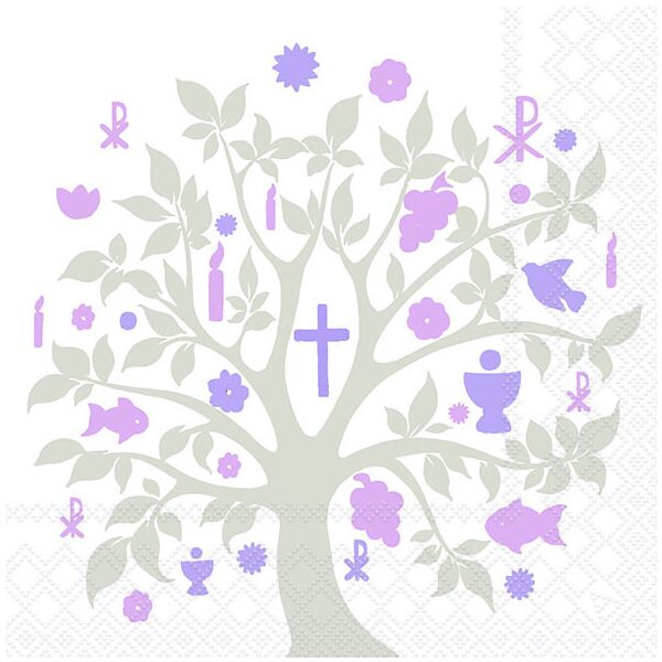 Kommunion Servietten Lunch Napkin Lunch Format: 33 x 33 cm 3-lagig 20 Servietten Communion Symbols Taupe Kommunion Symbole Silber rosa
