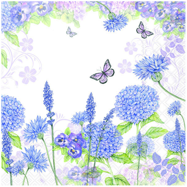 Servietten Lunch Lila Wildblumen und Schmetterlinge Purple Wildflowers 33x33cm 20 Servietten