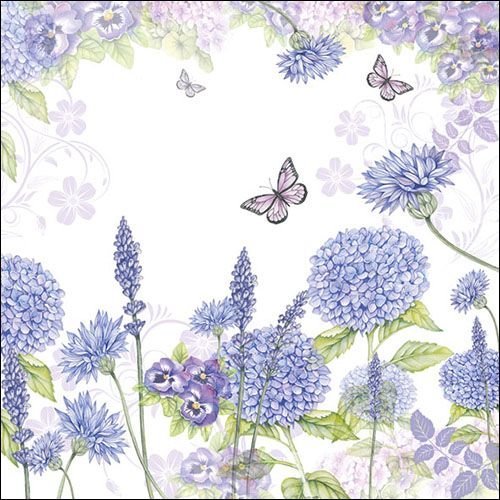 Servietten Lunch – Napkin Lunch – Format: 33 x 33 cm – 3-lagig – 20 Servietten pro Packung - Purple Wildflowers – Lila Wildblumen und Schmetterlinge - Ambiente