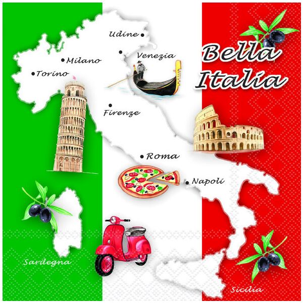Servietten Lunch Italien Flagge Nationalservietten 33x33 cm 20 Servietten Bella Italia