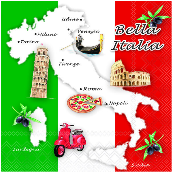 Servietten Lunch Italien Flagge Nationalservietten 33x33 cm 20 Servietten Bella Italia