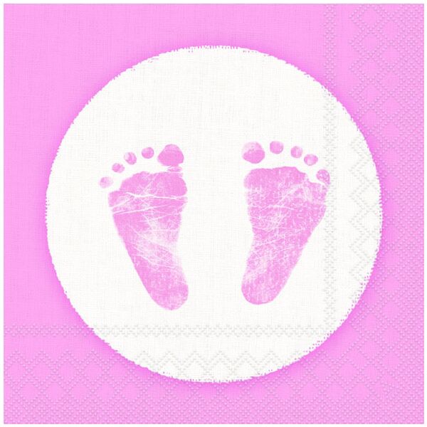 Geburt Baby Mädchen Servietten Lunch 33 x 33 cm 3-lagig 20 Servietten Baby Steps Girl Baby Füße rosa
