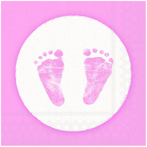 Geburt Baby Mädchen Servietten Lunch 33 x 33 cm 3-lagig 20 Servietten Baby Steps Girl Baby Füße rosa