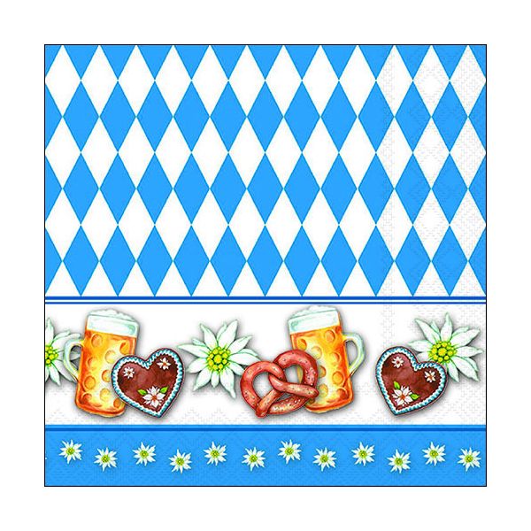 Servietten Lunch 33 x 33 cm 3-lagig 20 Servietten Oktoberfest Bayernraute blau-weiß
