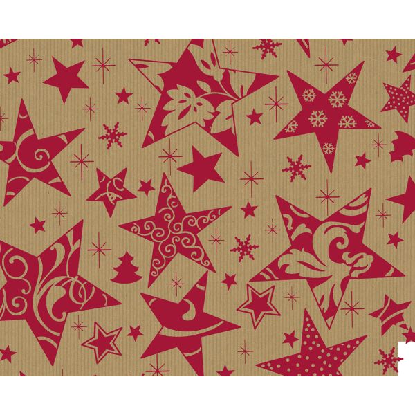 Geschenkpapier Weihnachten Röllchen 70x150cm Sterne rot Kraft