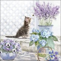 Servietten Lunch Kitten Katze mit Lavendel 33x33cm 20...