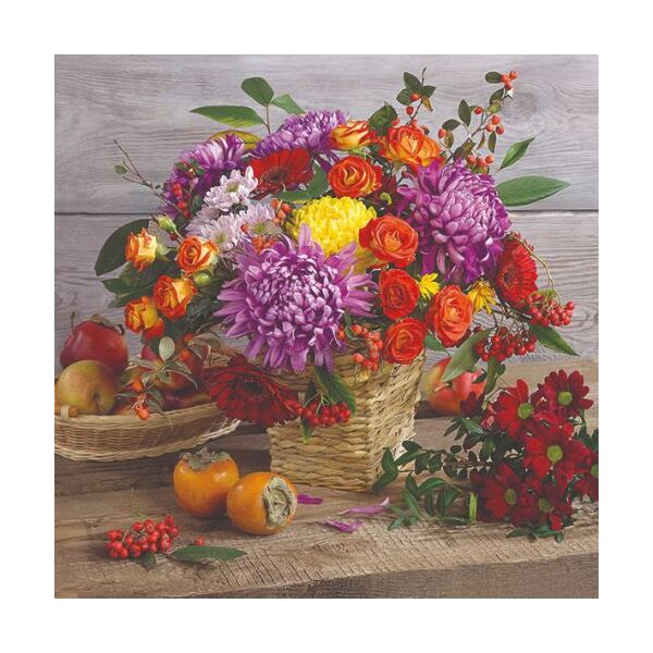 Herbst Servietten Lunch Napkin Lunch Format: 33 x 33 cm 3-lagig 20 Servietten Autumn Bouquet Herbstblumen Korb