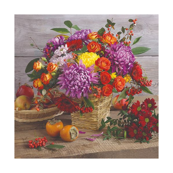Herbst Servietten Lunch Napkin Lunch Format: 33 x 33 cm 3-lagig 20 Servietten Autumn Bouquet Herbstblumen Korb