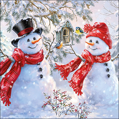 Weihnachten – Servietten Lunch – Napkin Lunch – Format: 33 x 33 cm – 3-lagig – 20 Servietten pro Packung – Snowmen And Birds FSC Mix