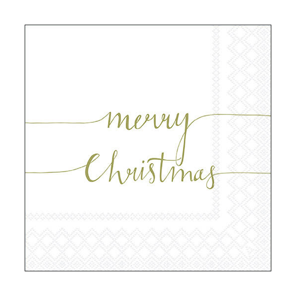 Bonjour Fête Weihnachts-Cocktail-Servietten – 20 Stück, 3-lagig, Grün Mit Goldener Schrift, 12,7 Cm Gefaltet