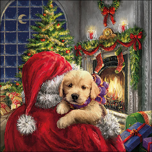 Weihnachten – Servietten Lunch – Napkin Lunch – Format: 33 x 33 cm – 3-lagig – 20 Servietten pro Packung – Puppy At Fire FSC Mix - Hund am Feuer