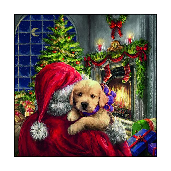 Weihnachten Servietten Lunch Napkin Lunch Format: 33 x 33 cm 3-lagig 20 Servietten Puppy At Fire Hund am Feuer
