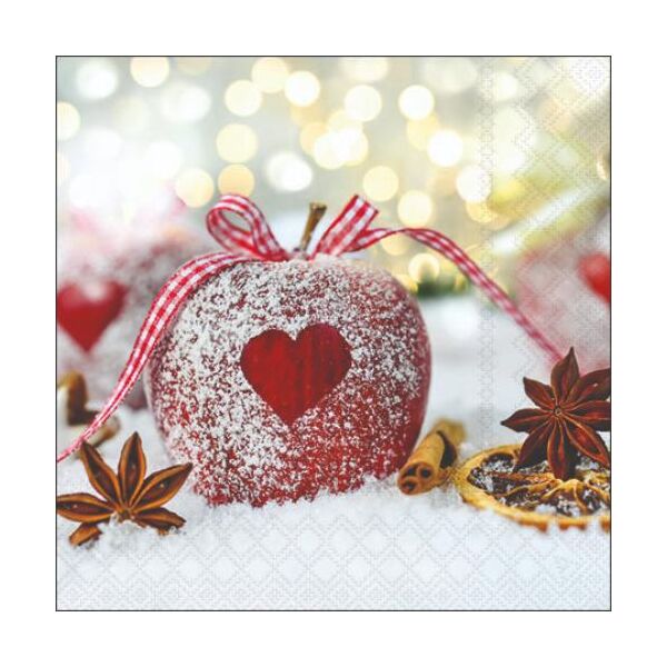 Weihnachten Cocktail Servietten 25 x 25 cm 3-lagig 15 Servietten Heart On Apple Herz auf Apfel