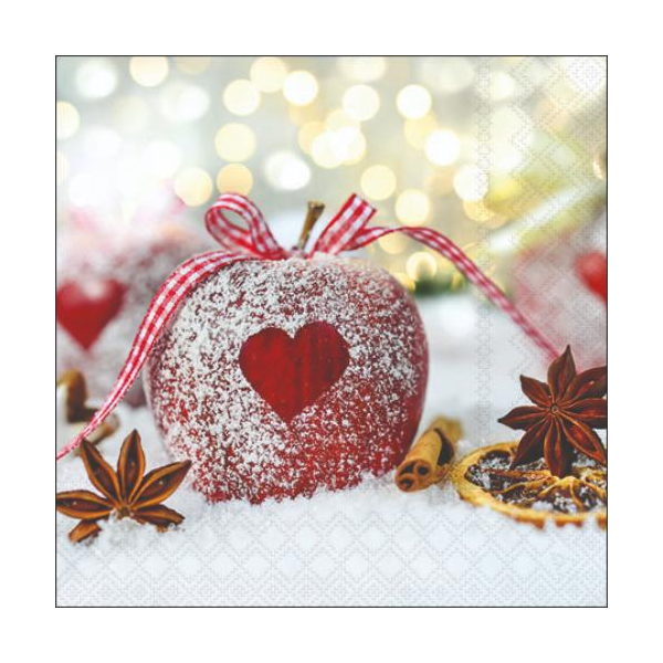 Weihnachten Cocktail Servietten 25 x 25 cm 3-lagig 15 Servietten Heart On Apple Herz auf Apfel