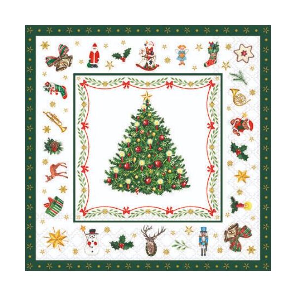 Weihnachten Cocktail Servietten 25 x 25 cm 3-lagig 15 Servietten Christmas Evergreen White