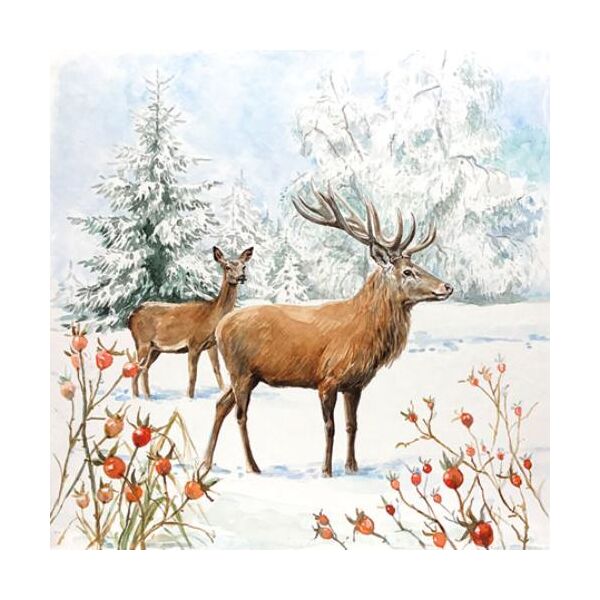 Weihnachten Servietten 25 x 25 cm 20 Servietten 3-lagig Deer In Snow FSC Mix Hirsch im Schnee
