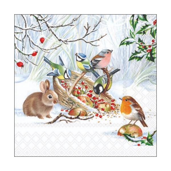 Weihnachten Cocktail Servietten 25 x 25 cm 3-lagig 20 Servietten Vögel Hase Korb Winter Treat