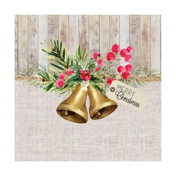 Weihnachten Servietten 25 x 25 cm Christmas Bells Napkin Cocktail 20 Servietten 3-lagig Weihnachtsglocken