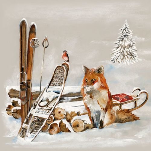 Weihnachten - Servietten - 25 x 25 cm - 20 Servietten pro Packung - 3-lagig - Fox And Bird FSC Mix - Fuchs und Vogel