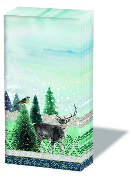 Weihnachten - Taschentücher  21,5 x 22 cm – 4-lagig – 10 Stück pro Packung – Deer Winterscene - Hirsch in Winterlandschaft