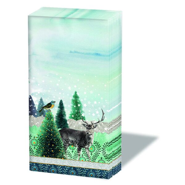 Weihnachten Taschentücher 21,5 x 22 cm 4-lagig 10 Stück pro Packung Deer Winterscene Hirsch in Winterlandschaft
