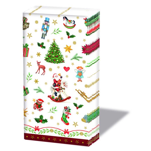 Weihnachten Taschentücher 21,5 x 22 cm 4-lagig á 10 Stück pro Packung Ornaments All Over Red Weihnachtssymbole
