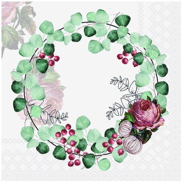 Weihnachten Servietten Lunch Napkin Lunch Format: 33 x 33 cm 3-lagig 20 Servietten Wreath of Eucalyptus Grey Kranz aus Eukalyptus grau