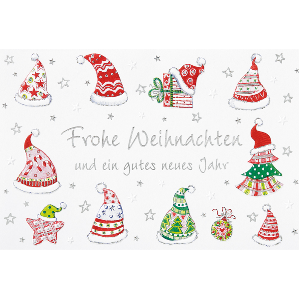 Weihnachten 4 Styles Glückwunschkarte mit Umschlag Weihnachtsmützen und Symbole