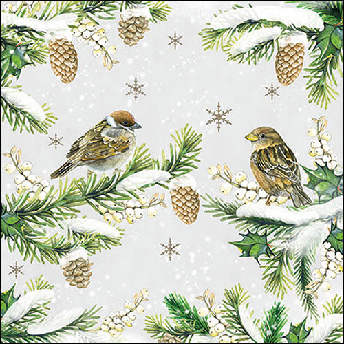 Weihnachten – Servietten Lunch – Napkin Lunch – Format: 33 x 33 cm – 3-lagig – 20 Servietten pro Packung – Sparrows In Snow FSC Mix