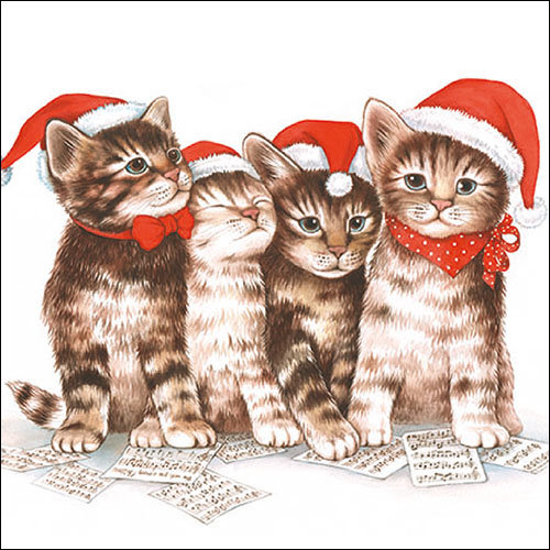 Weihnachten – Servietten Lunch – Napkin Lunch – Format: 33 x 33 cm – 3-lagig – 20 Servietten pro Packung – Singing Cats - Katzen