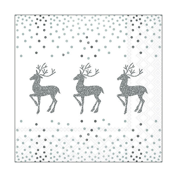A-2026 Weihnachten Servietten Lunch Napkin Lunch Format: 33 x 33 cm 3-lagig 20 Servietten Deer And Dots White/Silver Hirsche und Punkte weiss/silber