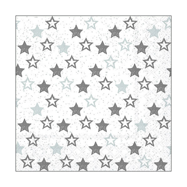 Weihnachten Servietten Lunch Napkin Lunch Format: 33 x 33 cm 3-lagig 20 Servietten Stars All Over Silver