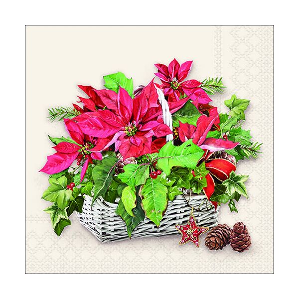 Weihnachten Servietten Lunch Napkin Lunch Format: 33 x 33 cm 3-lagig 20 Servietten Poinsettia In Basket