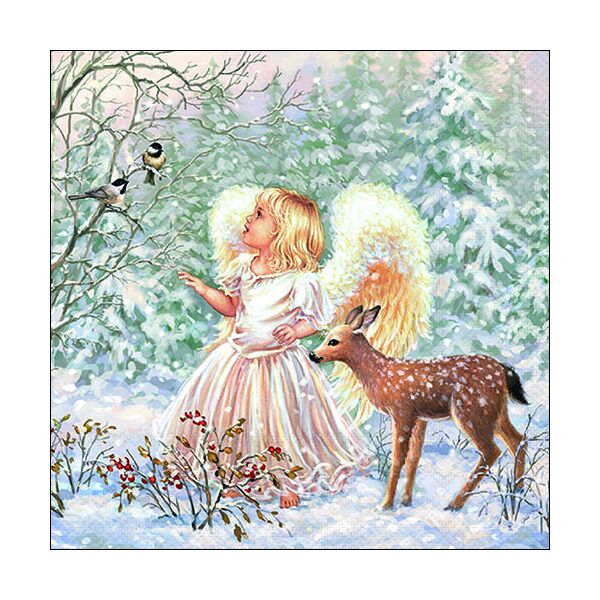 Weihnachten Servietten Lunch 33 x 33 cm 3-lagig 20 Servietten Winter Angel Engel mit Reh