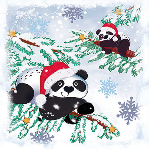 Weihnachten – Servietten Lunch – Napkin Lunch – Format: 33 x 33 cm – 3-lagig – 20 Servietten pro Packung – Pandas In Snow FSC Mix