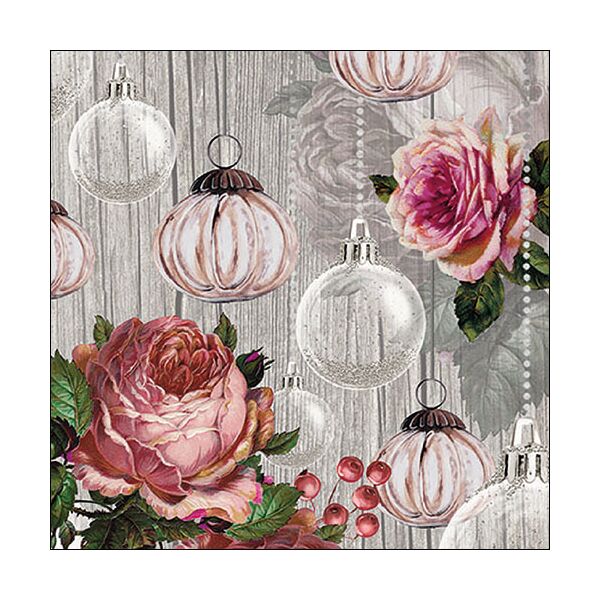A Weihnachten Servietten Lunch Napkin Lunch Format: 33 x 33 cm 3-lagig 20 Servietten Roses And Baubles FSC Mix Rosen und Kugeln