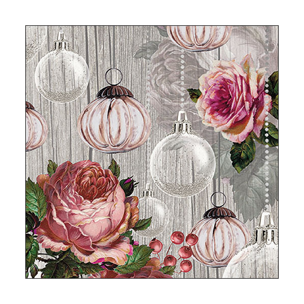 A Weihnachten Servietten Lunch Napkin Lunch Format: 33 x 33 cm 3-lagig 20 Servietten Roses And Baubles FSC Mix Rosen und Kugeln