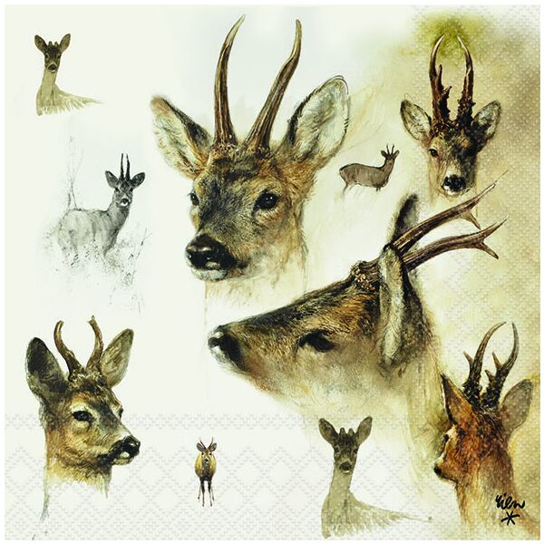 A Servietten Lunch 33x33 cm 3-lagig 20 Servietten Portraits Of Deer Hirsche Rehe