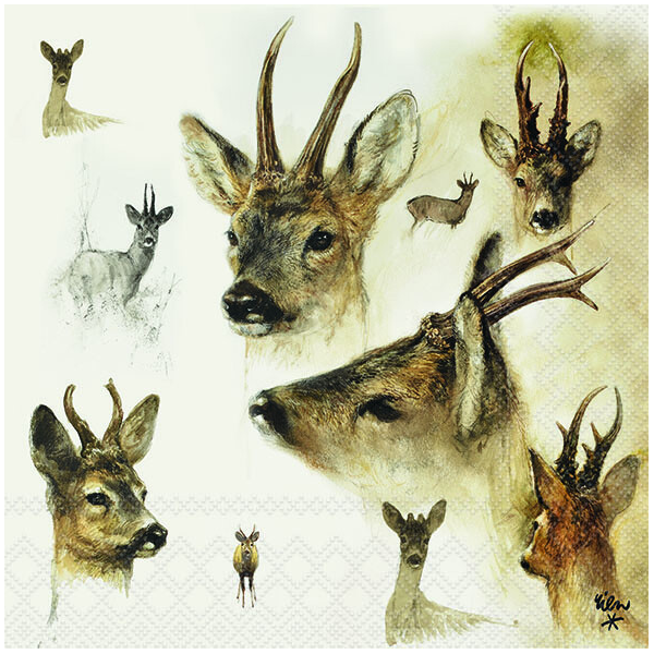 A Servietten Lunch 33x33 cm 3-lagig 20 Servietten Portraits Of Deer Hirsche Rehe