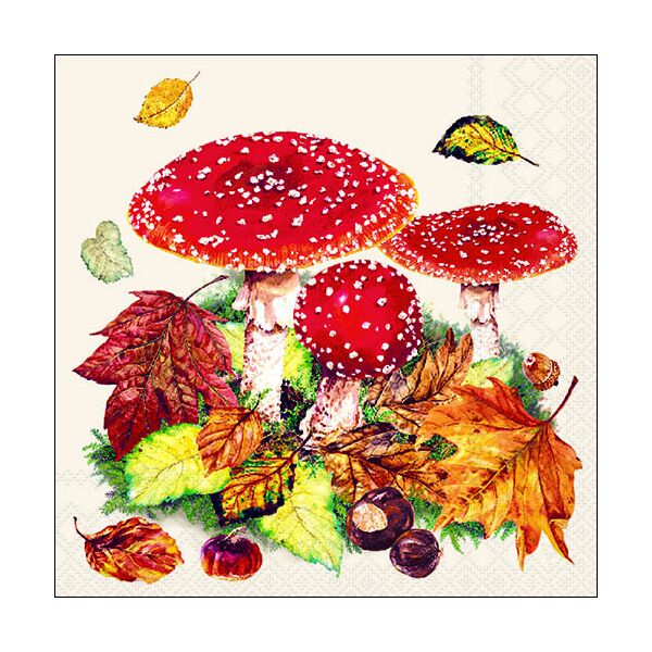 Servietten Lunch 33 x 33 cm 3-lagig 20 Servietten Fly Agaric Fliegenpilz Laub Herbst