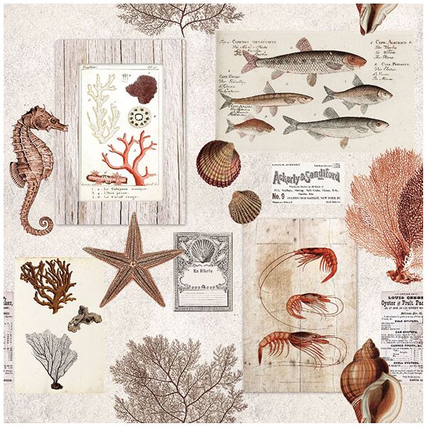 Servietten Lunch 33 x 33 cm 3-lagig 20 Servietten Sepia Sea creme maritim Fische Korallen