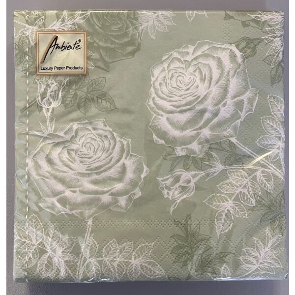 Servietten Lunch 33 x 33 cm 3-lagig 20 Servietten Etching Roses Green Rosen