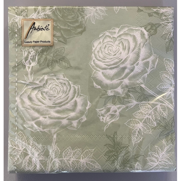 Servietten Lunch 33 x 33 cm 3-lagig 20 Servietten Etching Roses Green Rosen